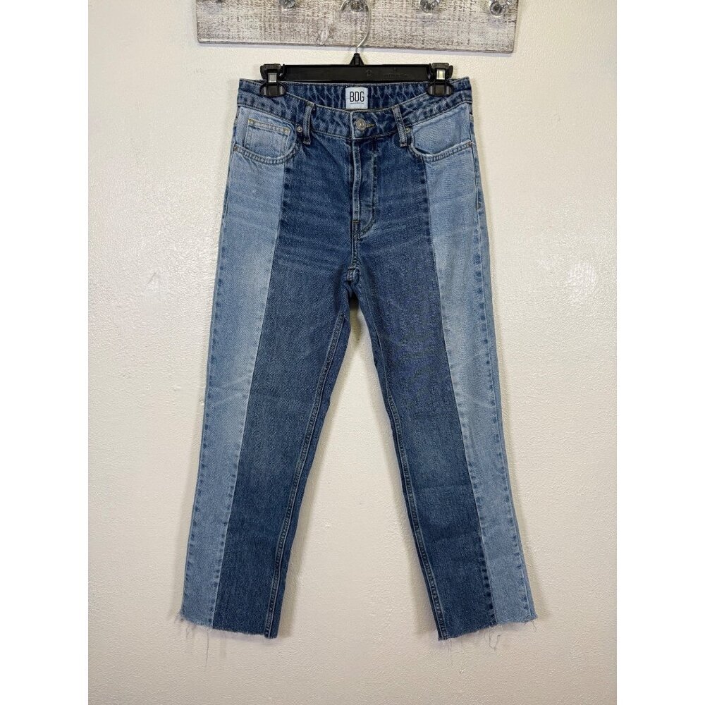 BDG Jessye Two Tone High Waist Straight Leg Jean Button Fly Patch Work W27 L32